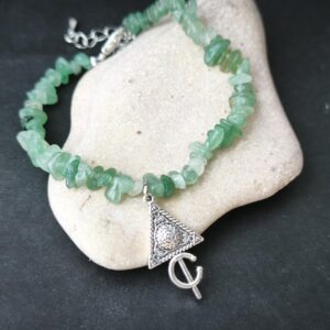 Amazigh Kabyle Berber Fibule Bracelet with Natural Stone Charms