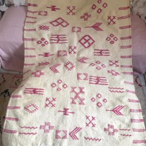 Amazigh Berber Hand-Woven Wool Rug with Pink Motifs