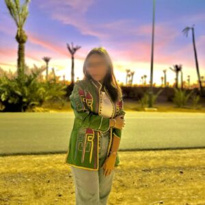 Amazigh Embroidered Green Linen Jacket Berber Boho Coat