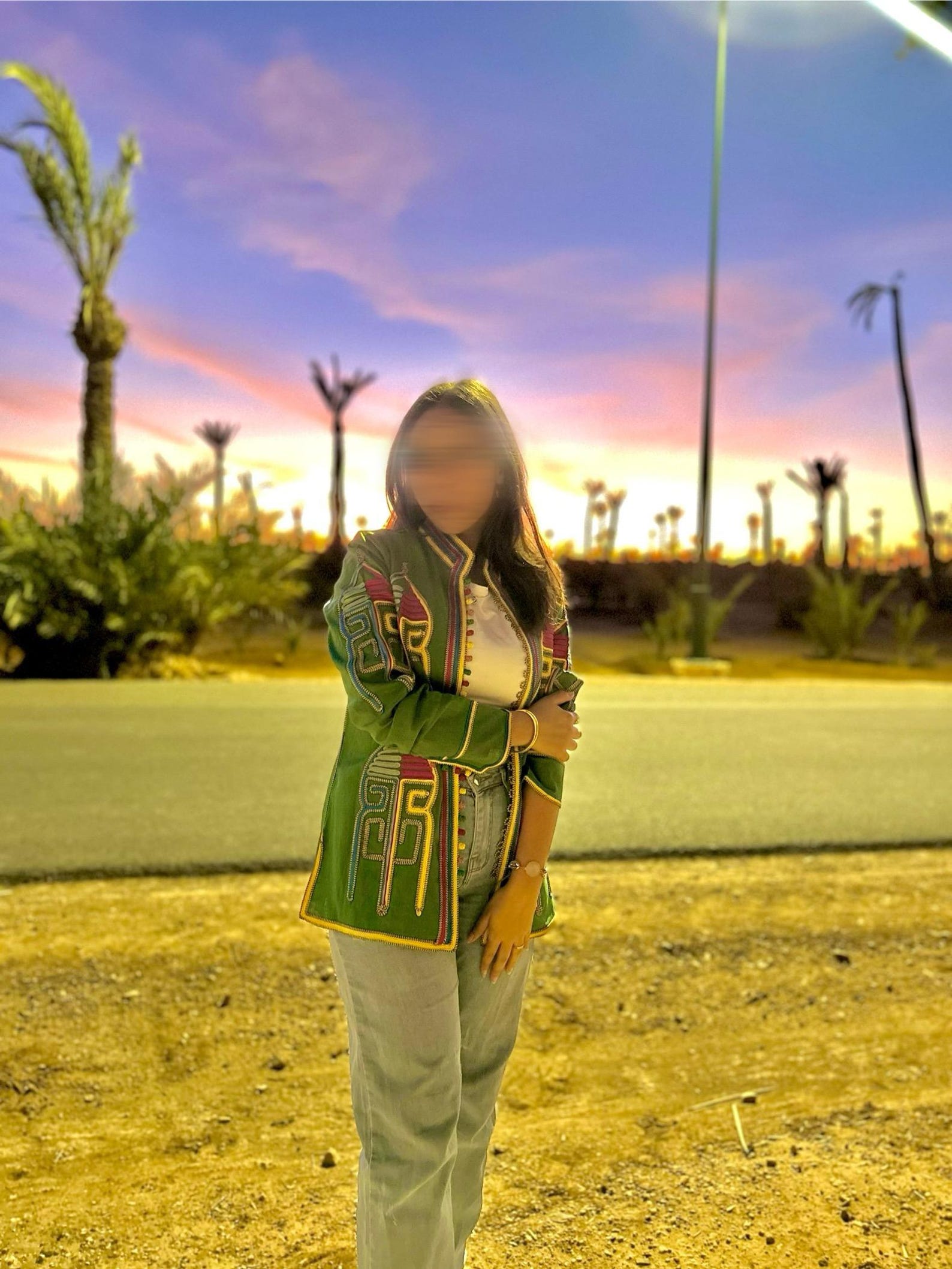 Amazigh Embroidered Green Linen Jacket Berber Boho Coat