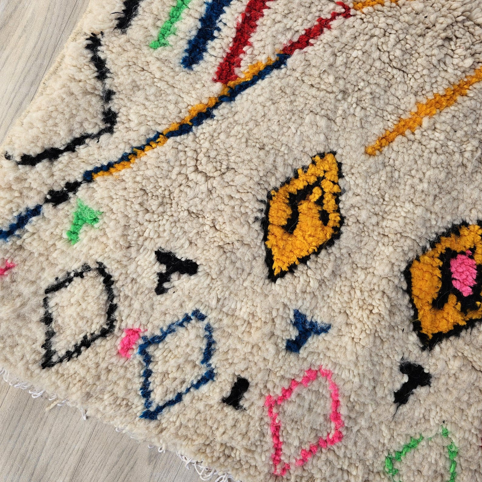 Colorful Berber Amazigh Azilal Beni Ourain Wool Rug Tribal Design