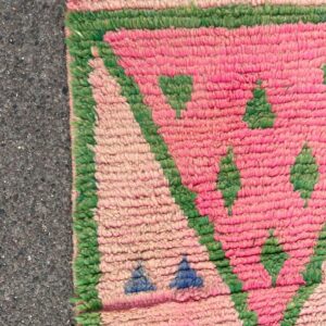 Pink Amazigh Berber Handmade Wool Runner Rug Vintage Carpet