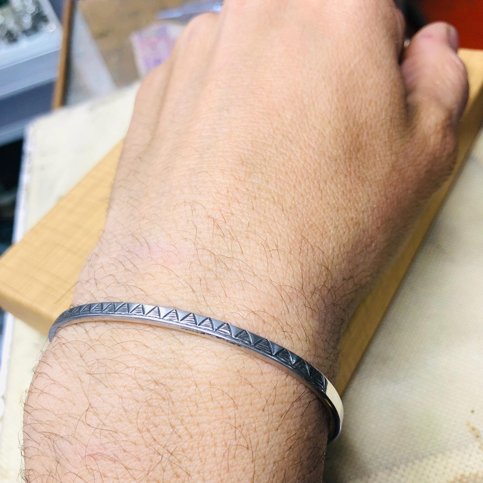 Amazigh Berber Gravé 925 Silver Open Cuff Bracelet