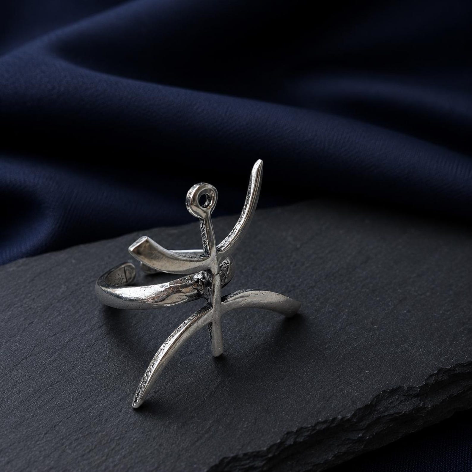 Amazigh Yaz Symbol Ring in Silver Plated Brass Tribal Design