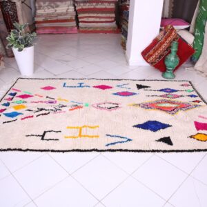 Amazigh Berber Azilal Beni Ourain Colorful Wool Rug with Symbols