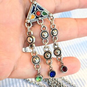 Amazigh Kabyle Berber Triangle Necklace with Birthstone Beads