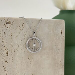 Amazigh Moon Necklace with Berber Symbol Pendant and Zirconia Accent