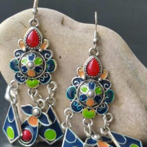 Kabyle Amazigh Berbères Earrings with Colorful Hanging Traditional Design