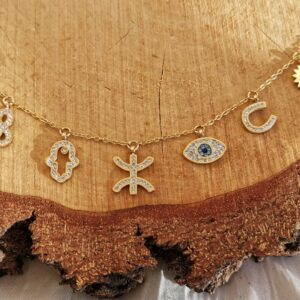 Amazigh Berber Kabyle Tifinagh dont Charm Necklace with Seven Pendants