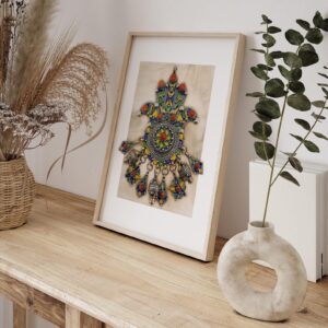 Amazigh Berber Kabyle Fibula Art Print with Khamsa Heritage Design
