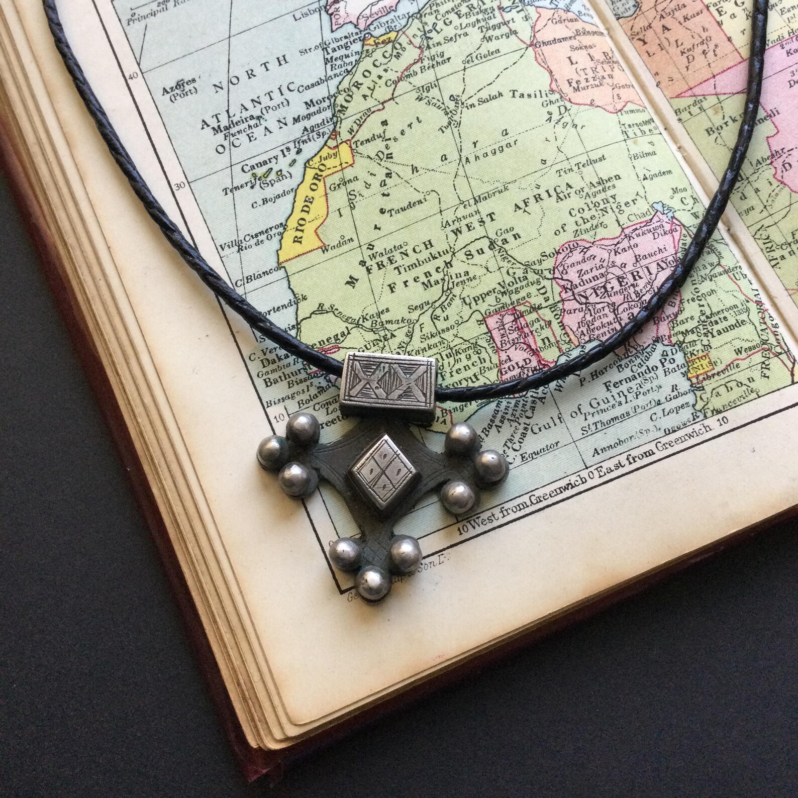 Amazigh SAHARIAN Ebony Cross Necklace with Berber Tuareg Design