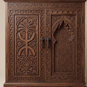 Amazigh Yaz Symbol Berber Hand-Carved Wooden Cabinet Book
