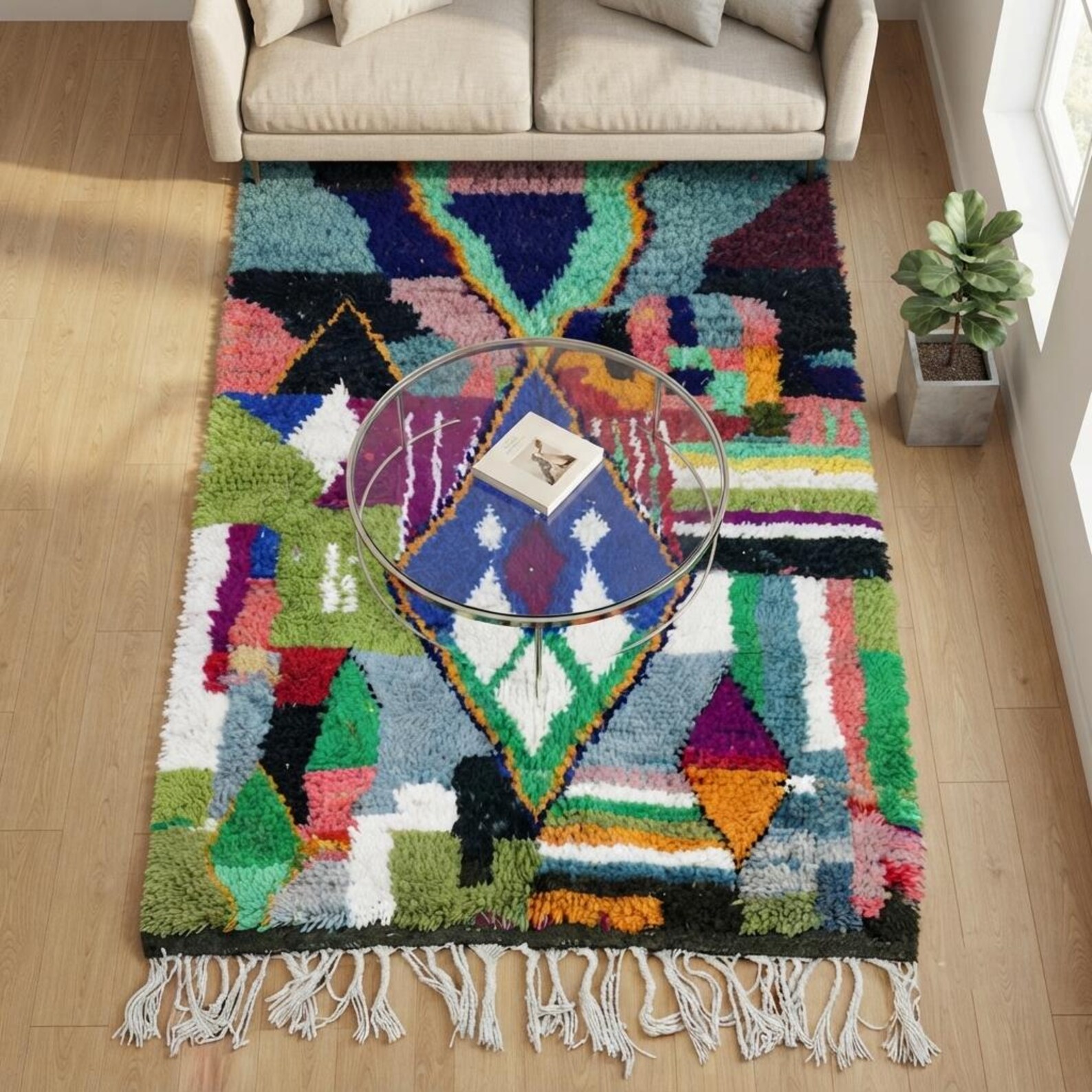Amazigh Berber Handmade Wool Rug with Geometric Diamond Design