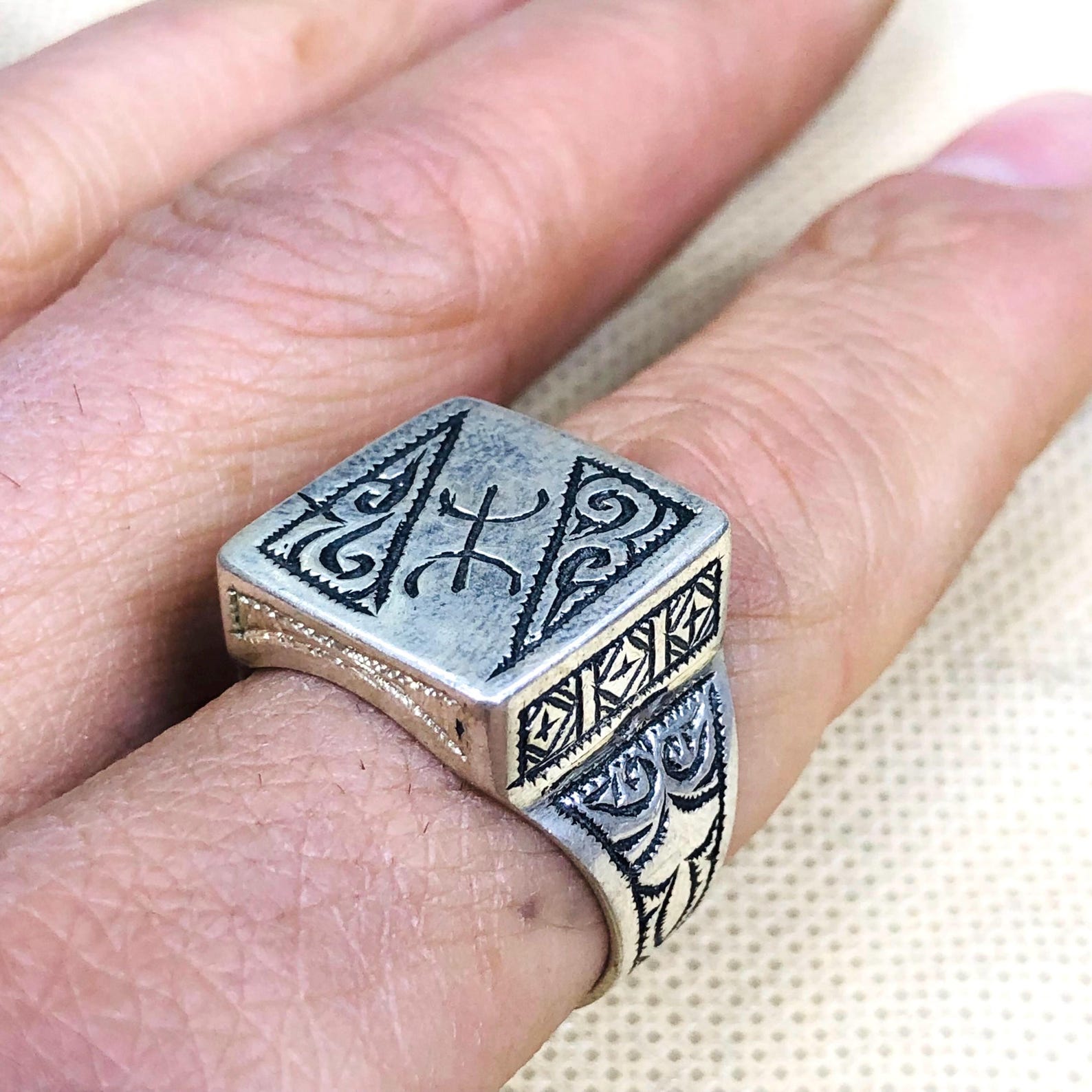Berber Amazigh Handmade Silver Geometric Traditional Ring Design