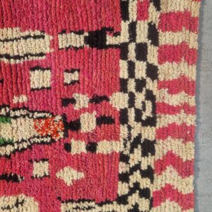Fuchsia Pink Amazigh Berber Handmade Wool Boujad Rug with Mosaic Design
