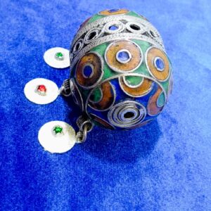 Amazigh Tagmout Antique Ovoid Pectoral Pendant Necklace with Enamel Coin Dangles