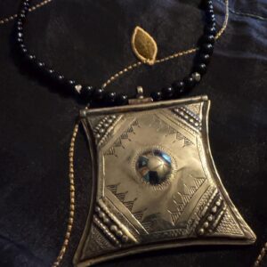 African Tuareg Amazigh Tcherot Tifinagh Amulet Necklace with Onyx Beads
