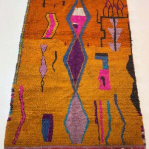 Berber Azilal Ochre Rust Diamond Wool Rug with Tribal Art Design