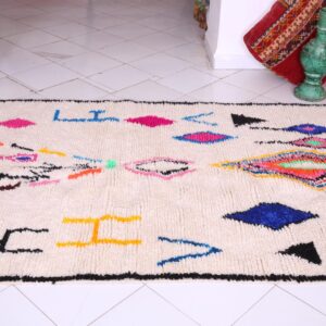 Amazigh Berber Azilal Beni Ourain Colorful Wool Rug with Symbols
