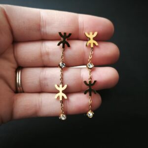Amazigh Kabyle Yaz Tifinagh Berber Earrings with Crystal Details