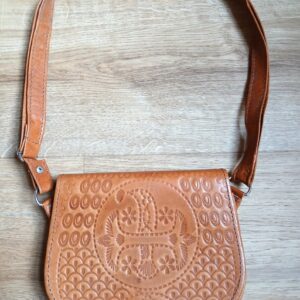 Amazigh Tunisia Leather Handbag with Traditional Motifs Shoulder Bag
