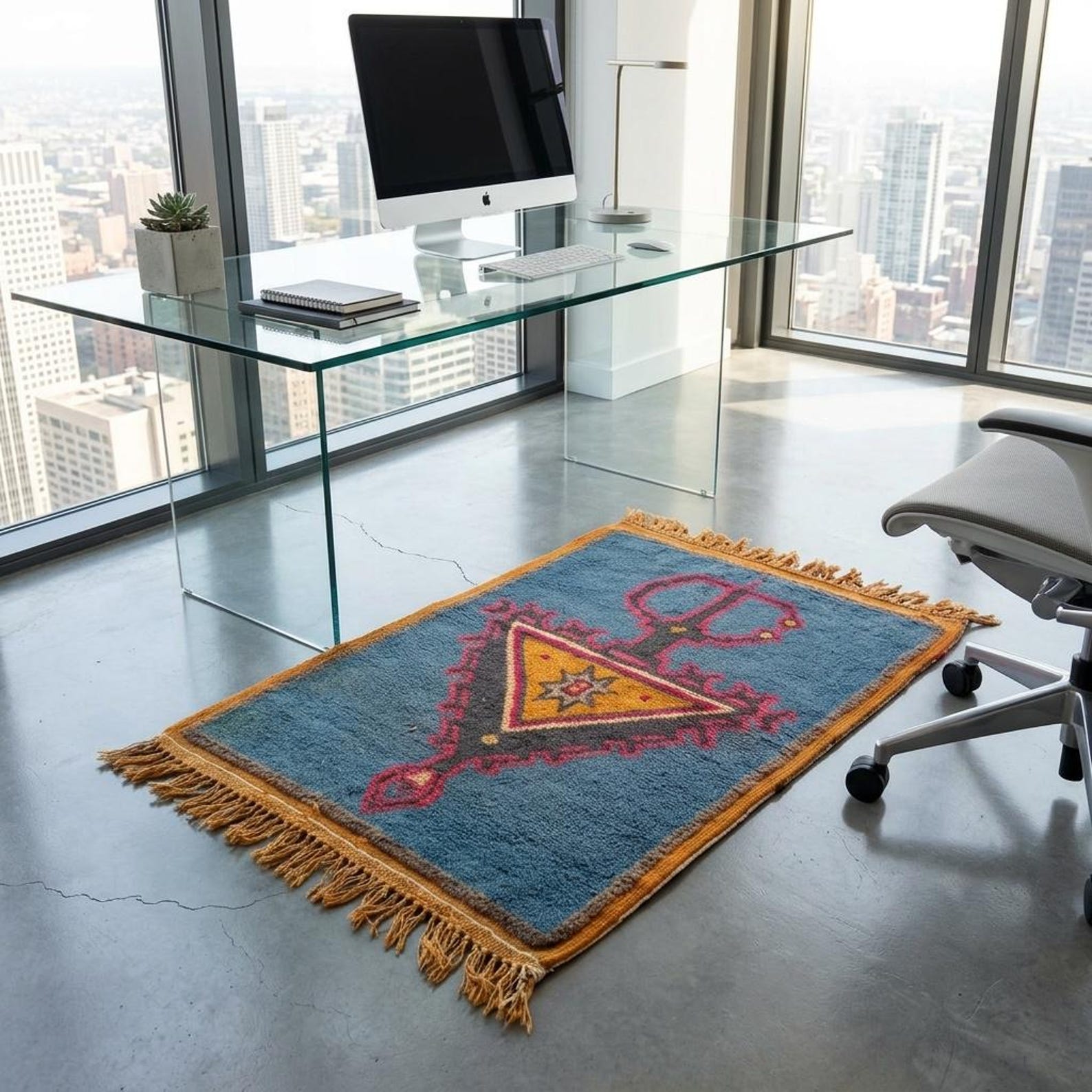 Amazigh Berber Tazenakht Boujaad Wool Rug with Red Geometric Patterns