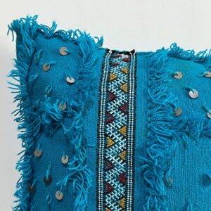Amazigh Berber Turquoise Blue Handmade Wool Pillow Covers Set
