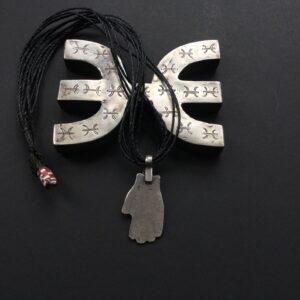 Amazigh Berber Khamsa Hamsa Hand Amulet Necklace with Tuareg Cord