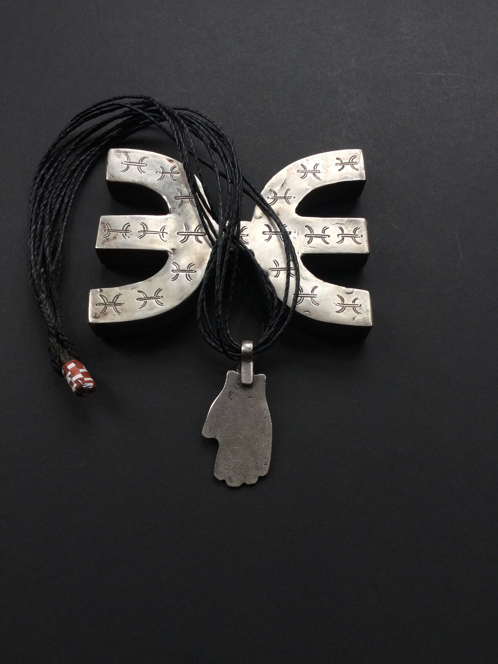Amazigh Berber Khamsa Hamsa Hand Amulet Necklace with Tuareg Cord