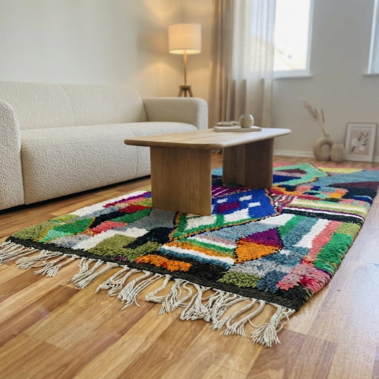 Amazigh Berber Handmade Wool Rug with Geometric Diamond Design