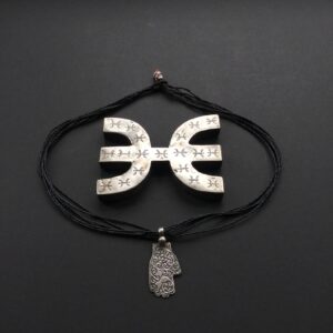Amazigh Berber Khamsa Hamsa Hand Amulet Necklace with Tuareg Cord