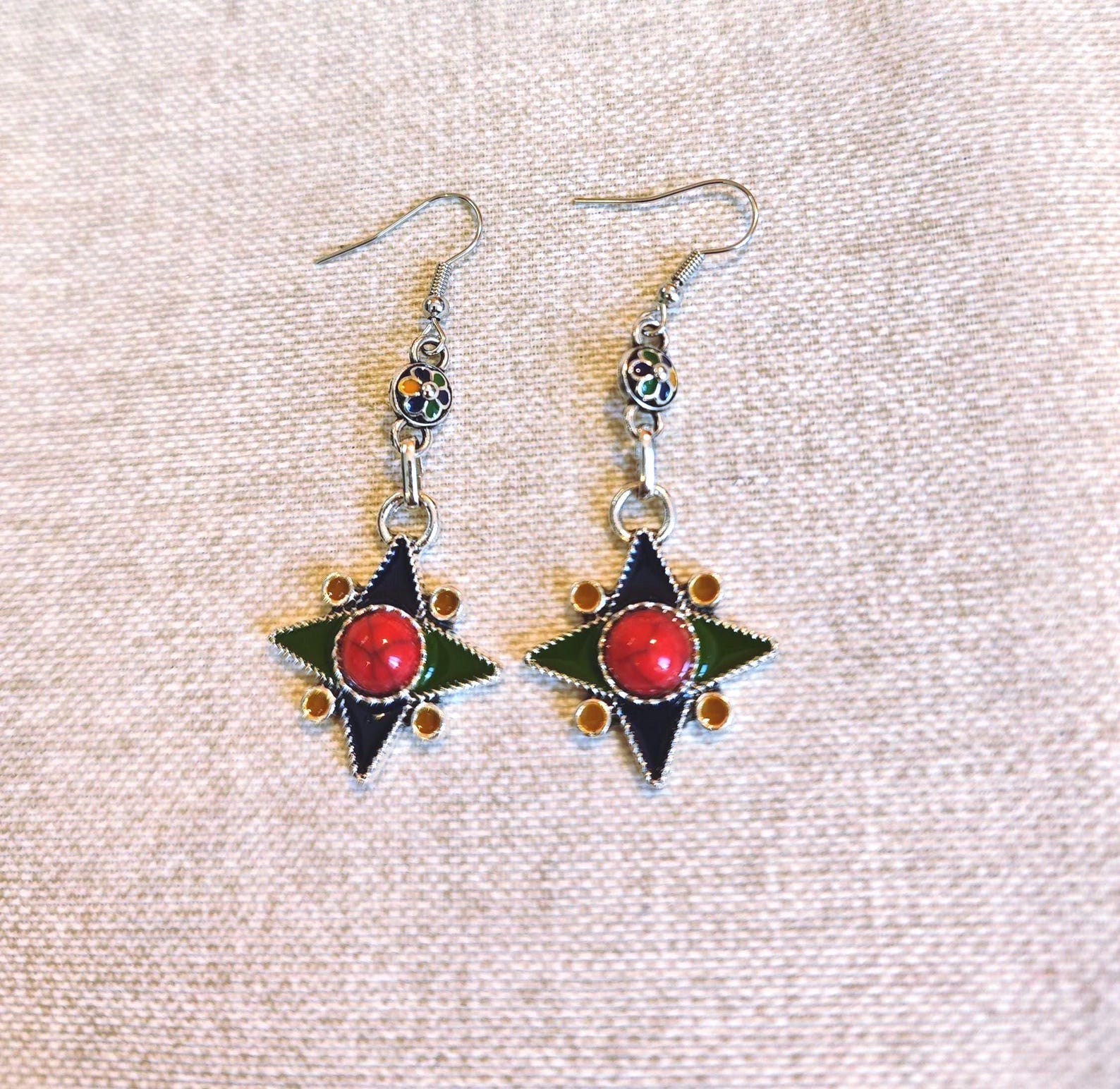 Amazigh Berber Kabyle Earrings with Silver Tone Modern Design