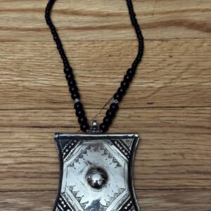 African Tuareg Amazigh Tcherot Tifinagh Amulet Necklace with Onyx Beads