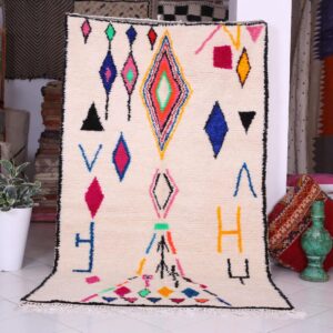 Amazigh Berber Azilal Beni Ourain Colorful Wool Rug with Symbols