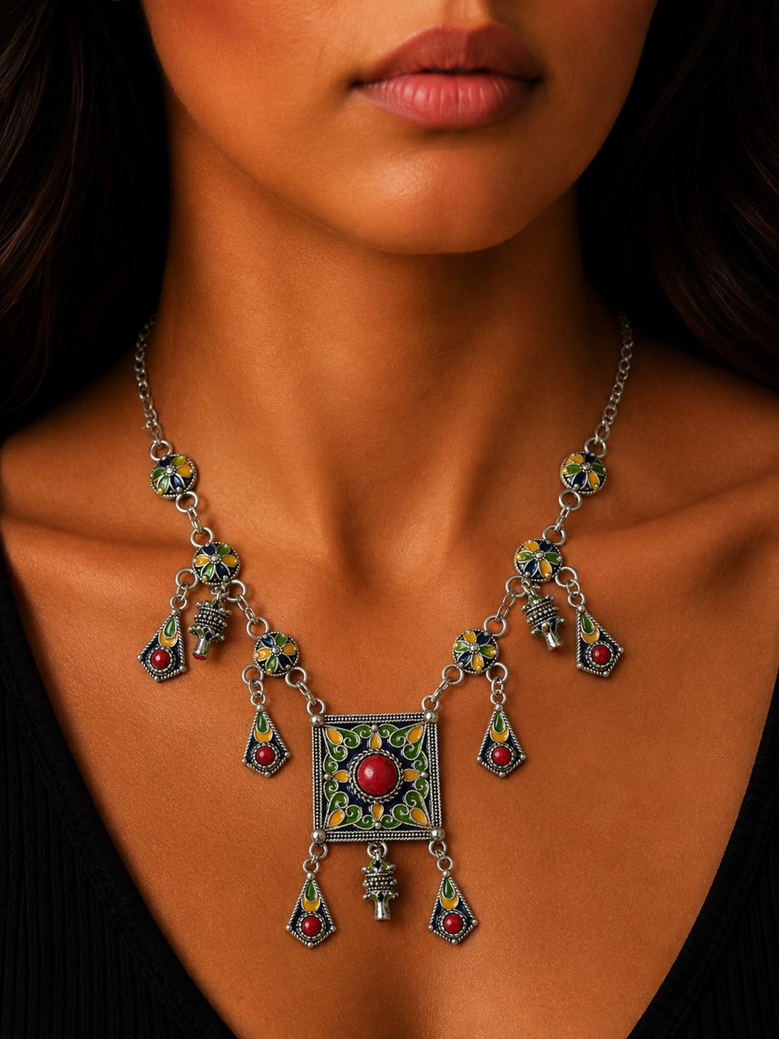 Amazigh Kabyle Berber Traditional Handmade Adjustable Necklace with Colorful Details