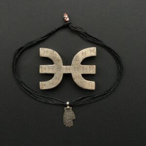 Amazigh Berber Khamsa Hamsa Hand Amulet Necklace with Tuareg Cord