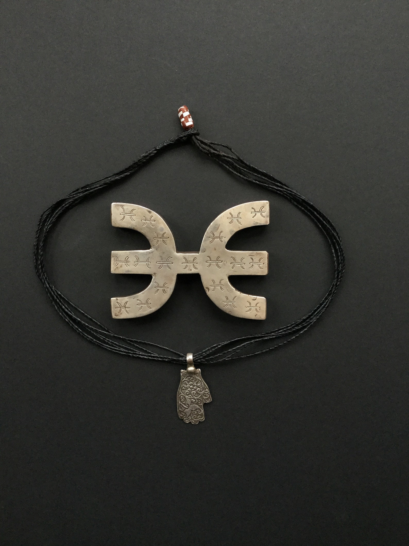 Amazigh Berber Khamsa Hamsa Hand Amulet Necklace with Tuareg Cord