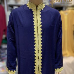 Amazigh Men's Cotton Tunic with Handmade Trim Chain Closure