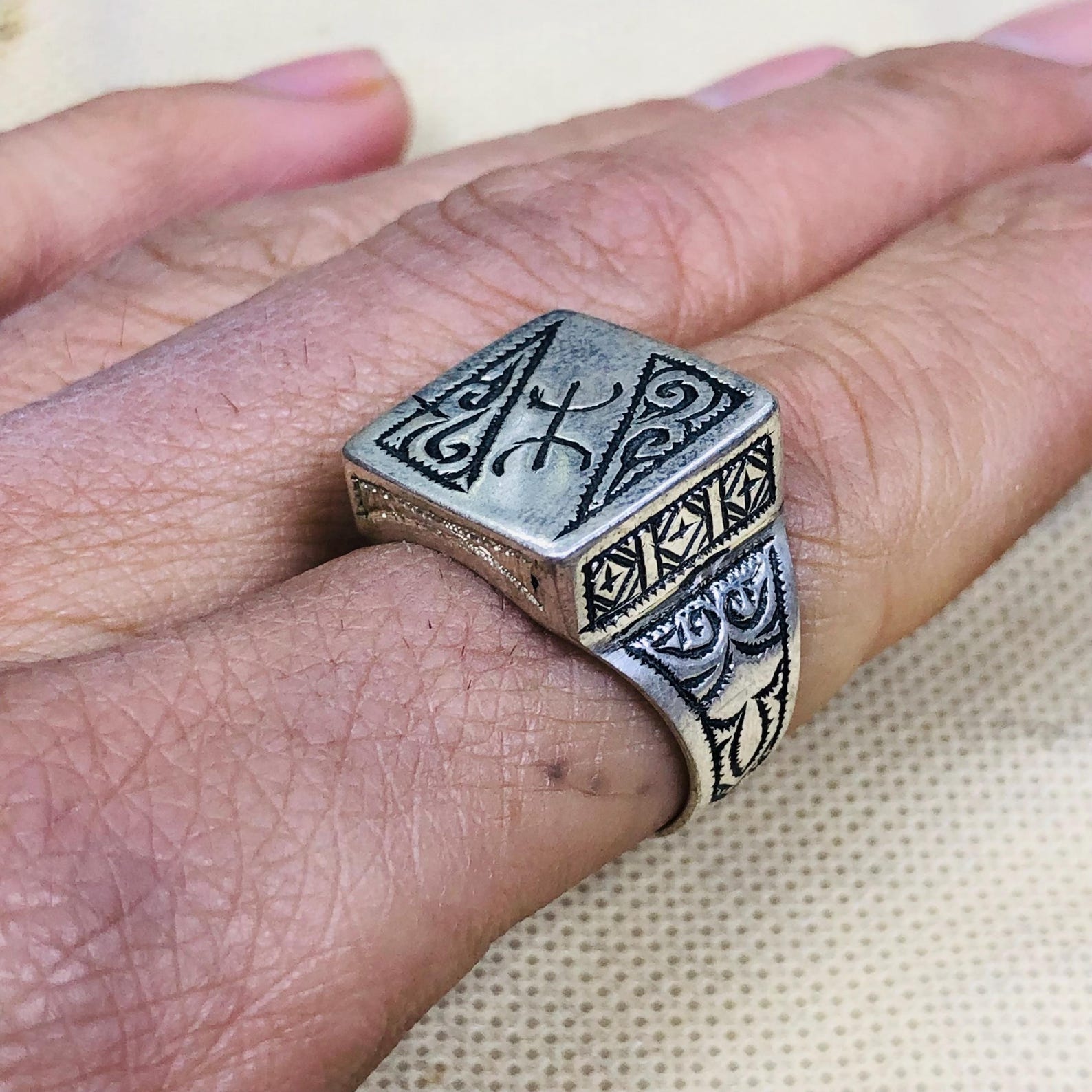 Berber Amazigh Handmade Silver Geometric Traditional Ring Design