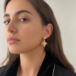 Amazigh Lion’s Paw Geometric Drop Earrings with Gold Vermeil Finish