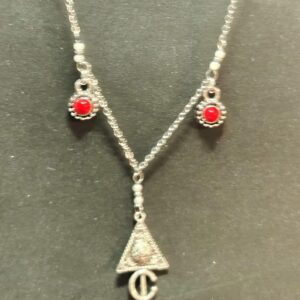 Amazigh Kabyle Fibule Berber Necklace with Corail Charms