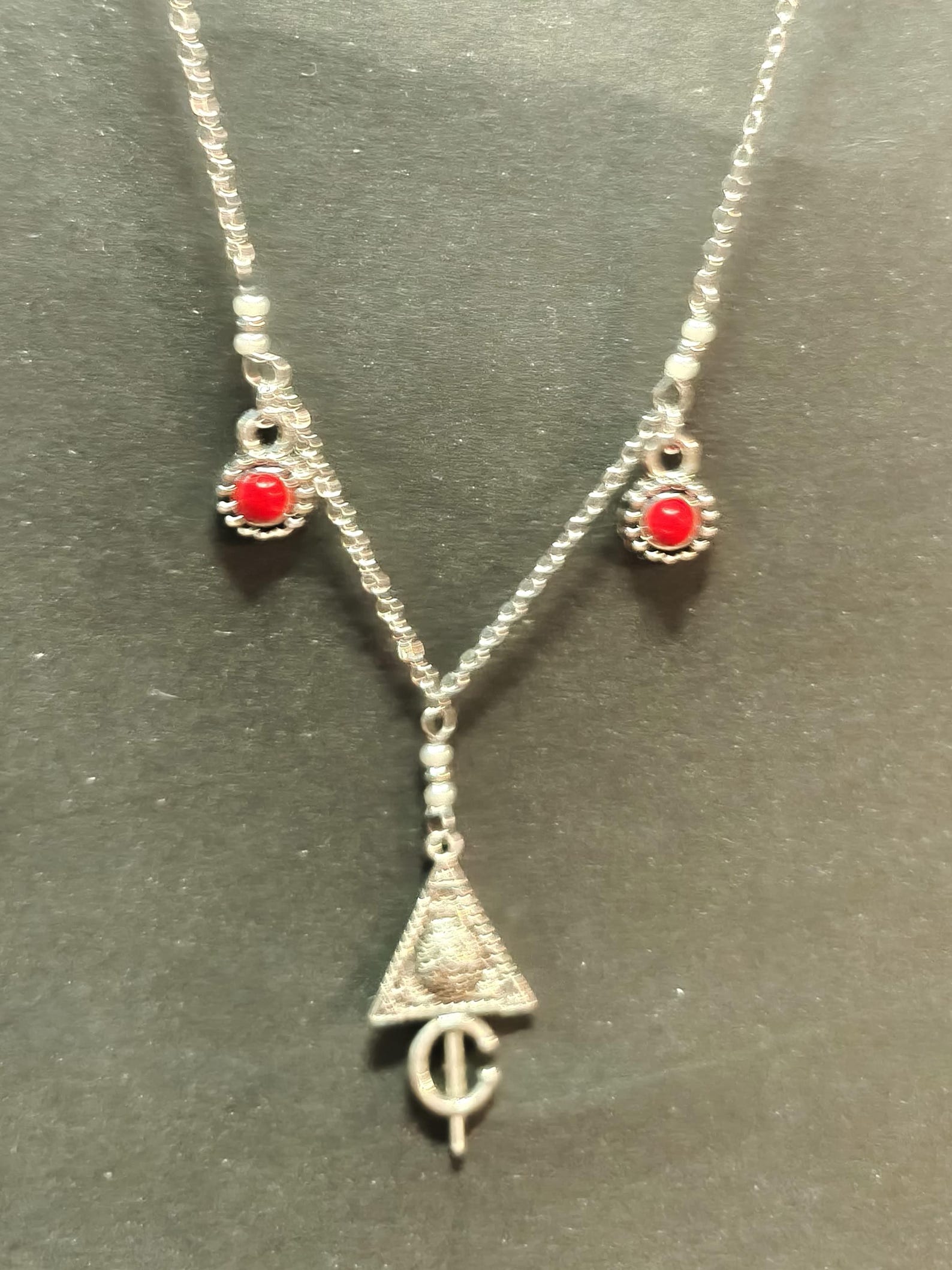 Amazigh Kabyle Fibule Berber Necklace with Corail Charms