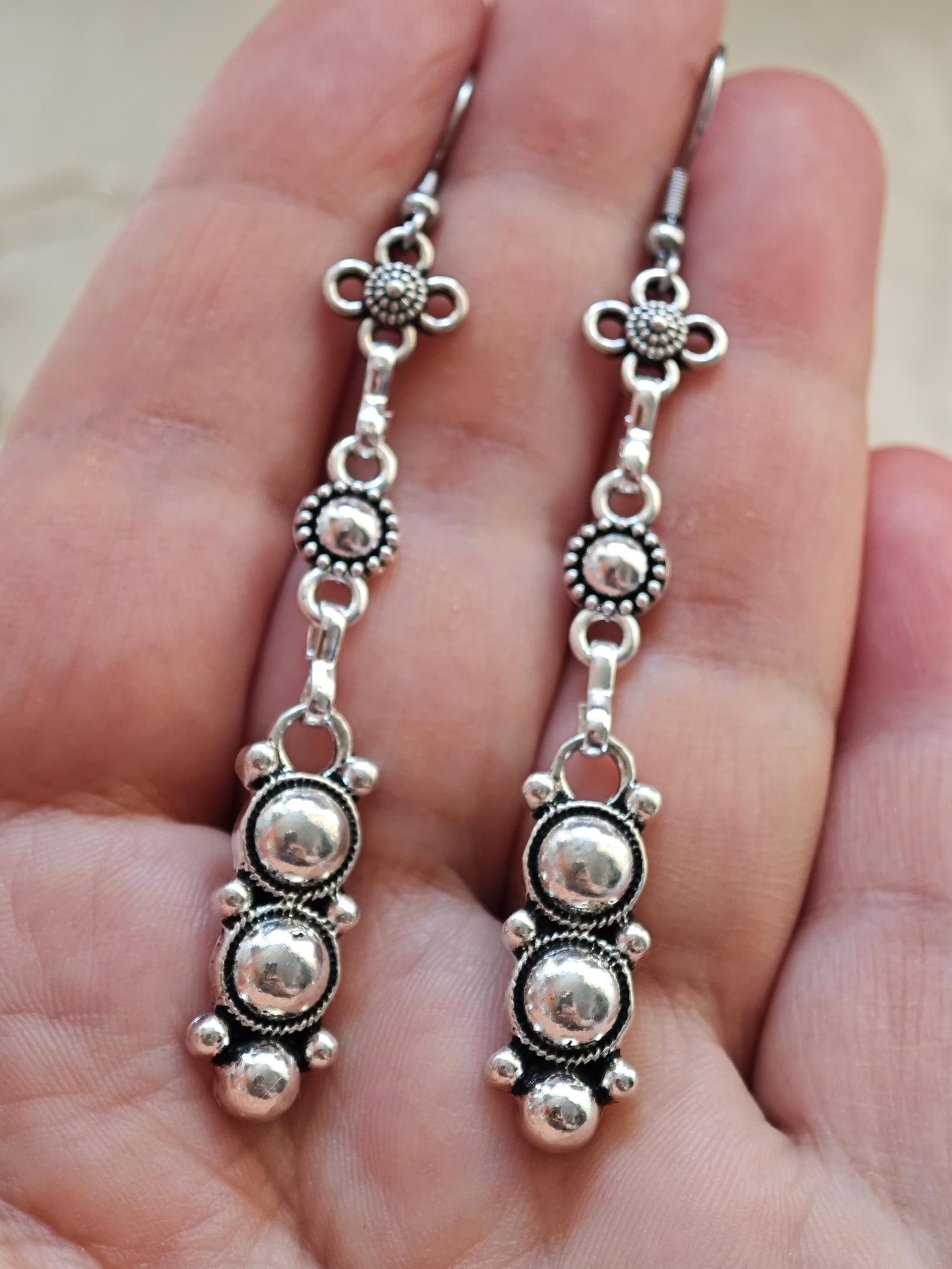 Amazigh Kabyle Berber Earrings with Silver Tone Cultural Design