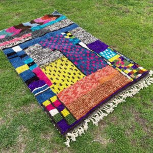Amazigh Berber Handmade Beni Ourain Pink Cream Geometric Wool Rug