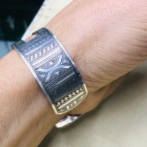 Amazigh Tuareg Berber Gravé Silver Bracelet Adjustable Cuff Maroc