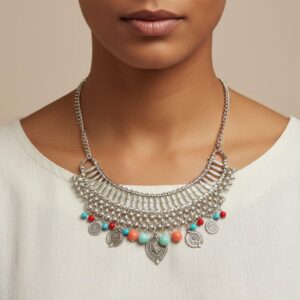 Amazigh Berber Beaded Red Blue Statement Necklace Wedding Jewelry