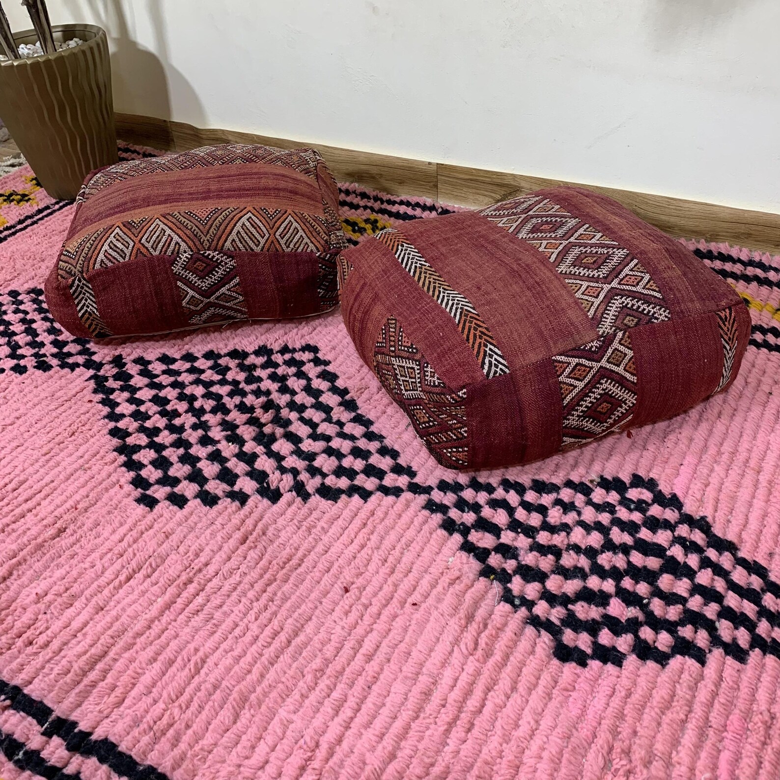 Amazigh Berber Beni Ourain Cozy Floor Cover Pouf