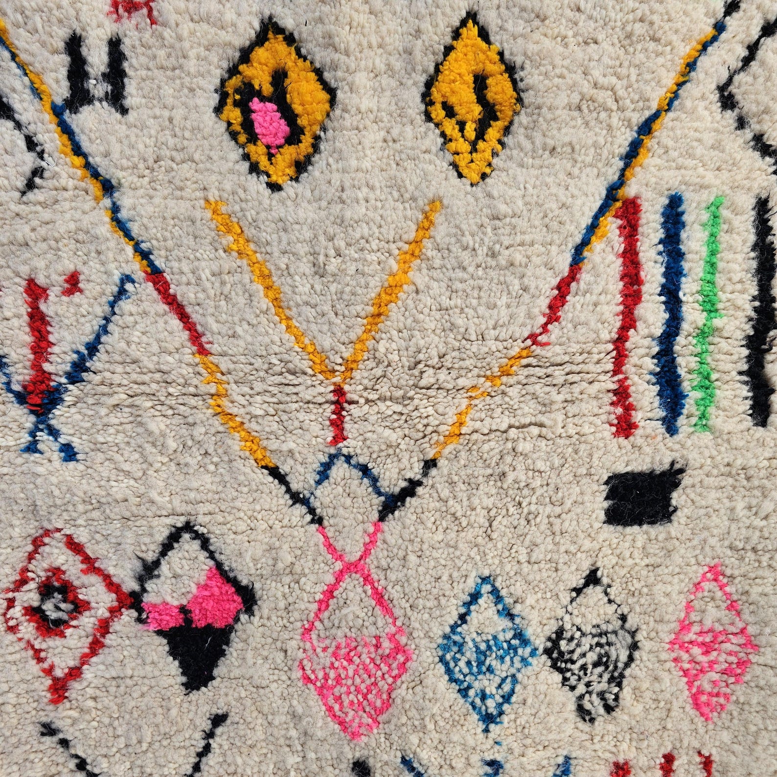 Colorful Berber Amazigh Azilal Beni Ourain Wool Rug Tribal Design