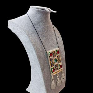 Amazigh Necklace with Colorful Berber Pendant and Dangling Metal Discs