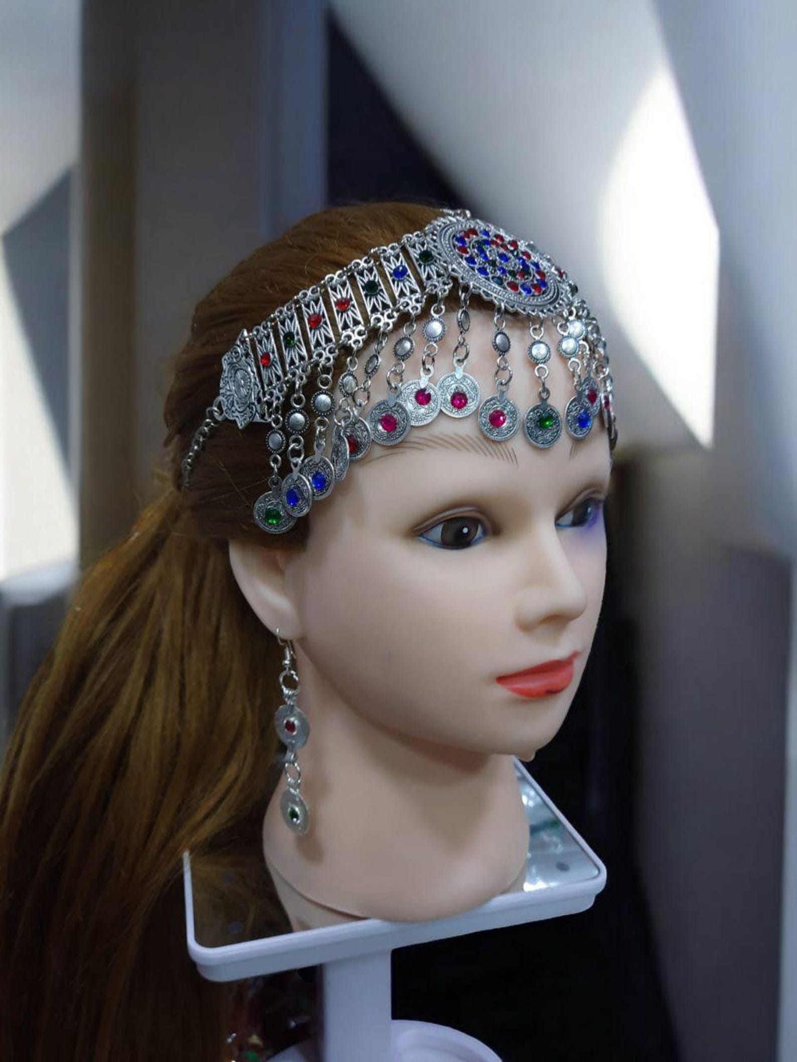 Amazigh Berber Sousse Tiara Head Jewelry Set with Earrings